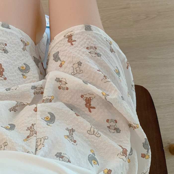 Nuevos pantalones caseros de verano lindos y dulces pantalones cortos casuales delgados de algodón casero de mujeres de tela de dibujos animados comercio exterior al por mayor