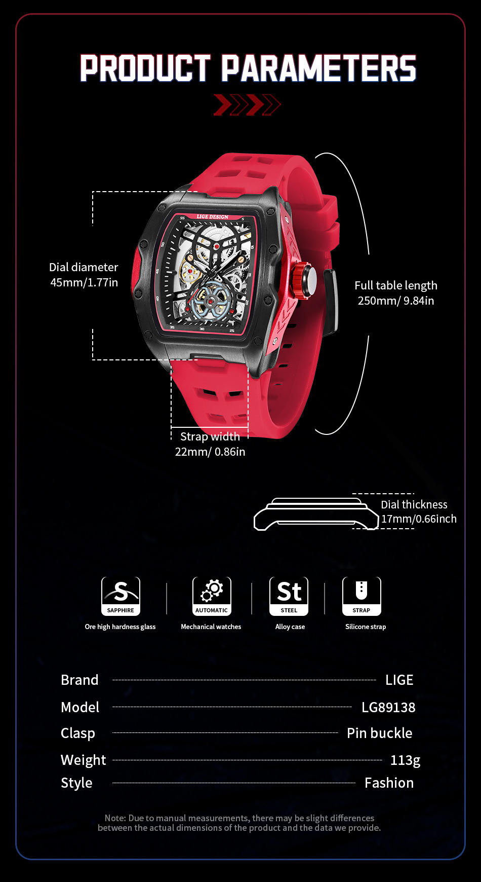 Men's Mechanical Watch Hollowed-out Barrel-shaped Large Dial_voghion.com