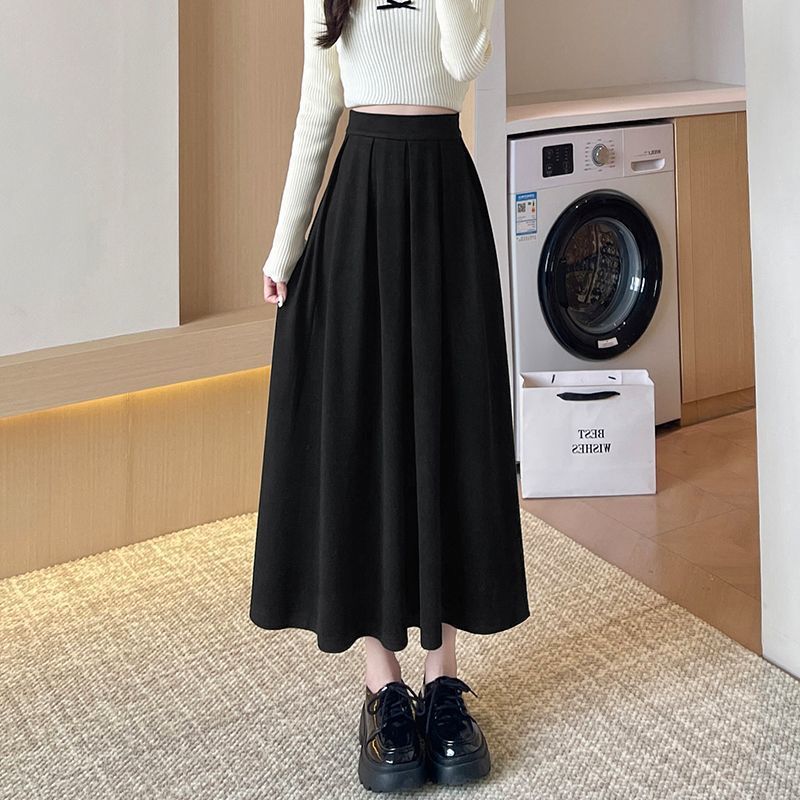 H 8aの毛は百タックの半身のスカートの女性の中で長いタイプの秋冬の新型の高い腰はやせているa字のスカートの小さいサイズの傘のスカートを現します。|undefined