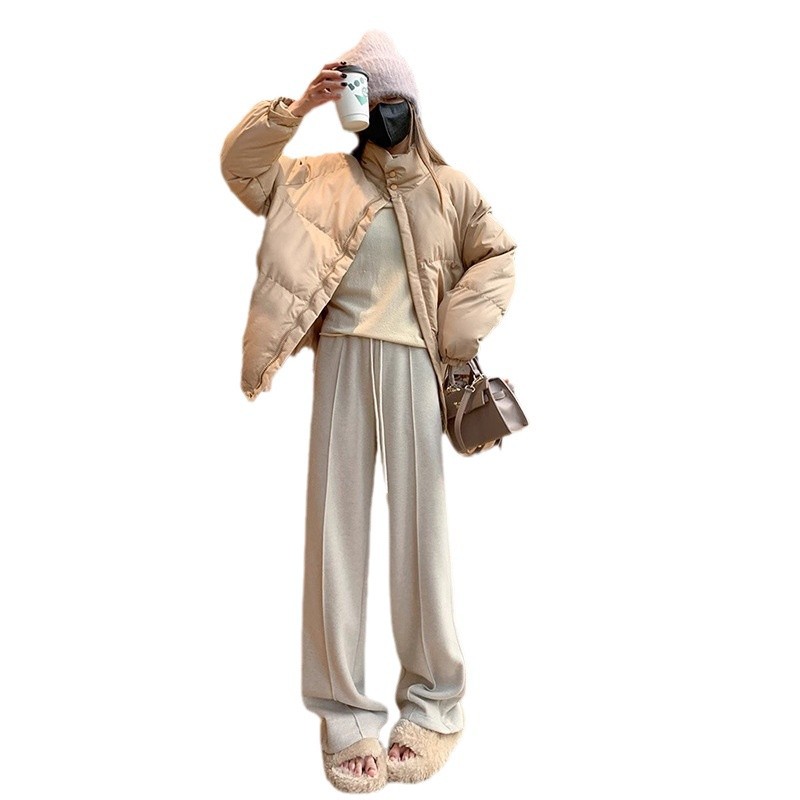 Pantalones de piernas anchas blancas de arroz de otoño y invierno de 2024 nuevos pantalones de cintura alta, pantalones casuales rectos estrechos y gruesos