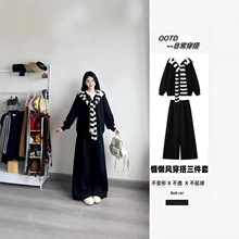 慵懒风休闲运动服套装女秋季2025新款假两件卫衣阔腿裤披肩三件套