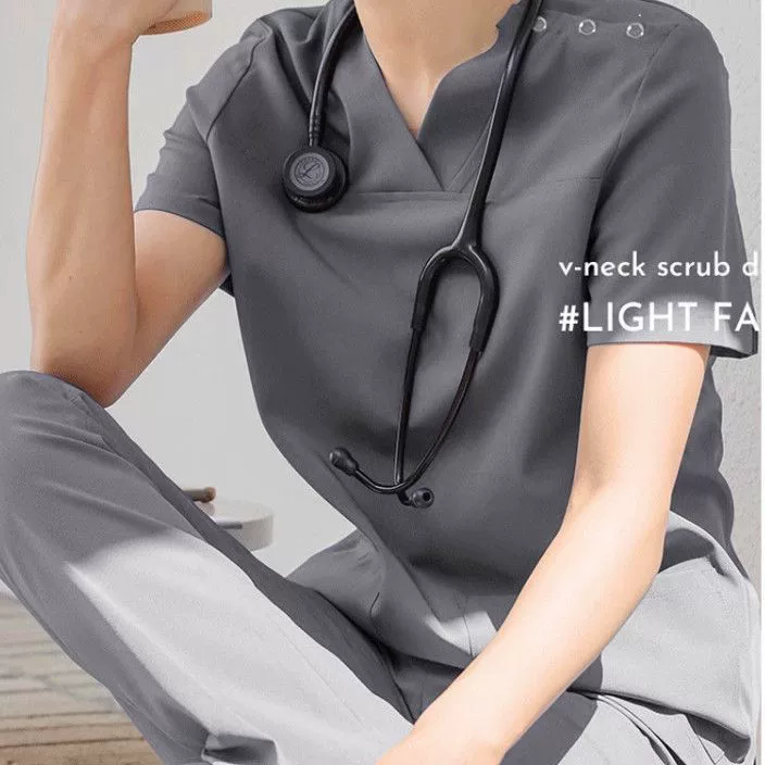 Медицинская эластичная специальная рабочая одежда, больничный белый халат, одежда для мытья рук в салоне красоты, элегантная эластичная рабочая одежда для скраба.