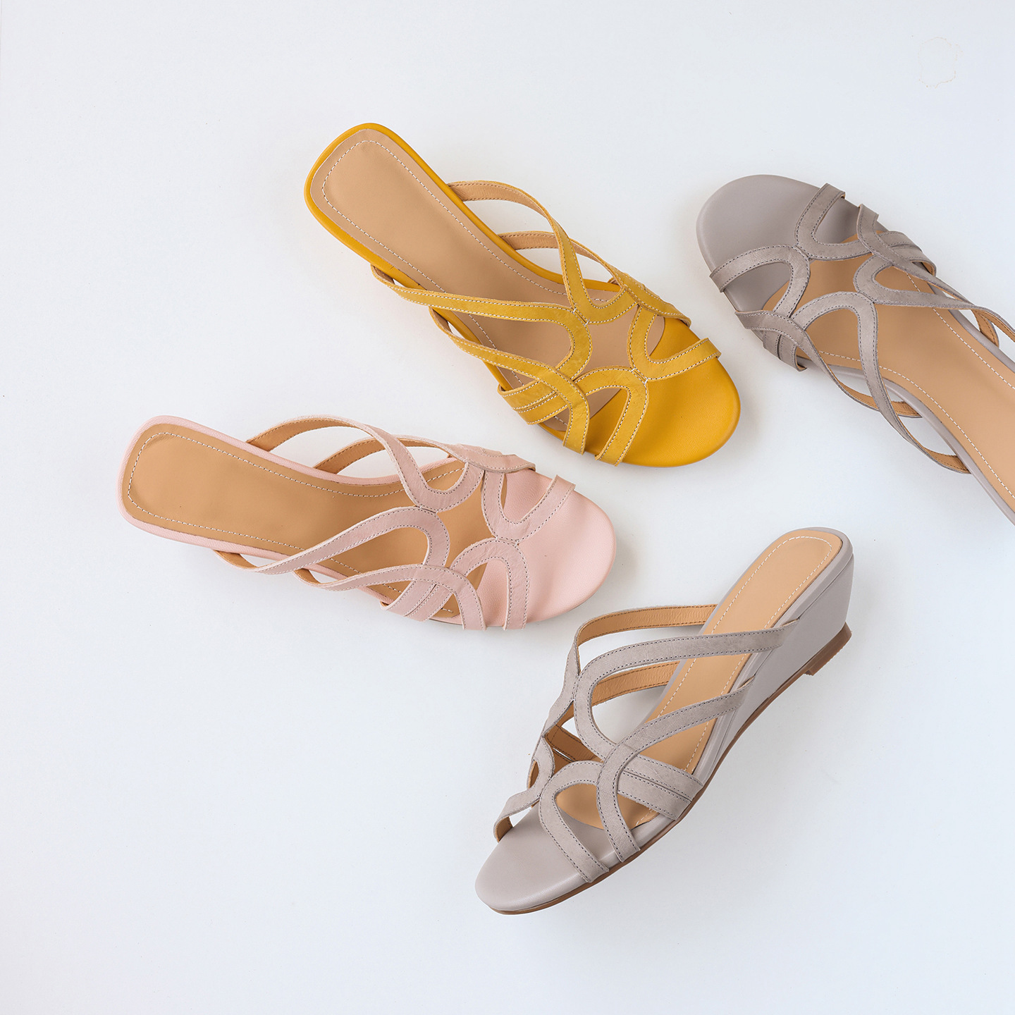Dép sandal nữ quai chữ V da bò thật, gót thấp 4 cm, hở ngón, phong cách thời trang dạo phố — Hồng nhạt chi tiết 30