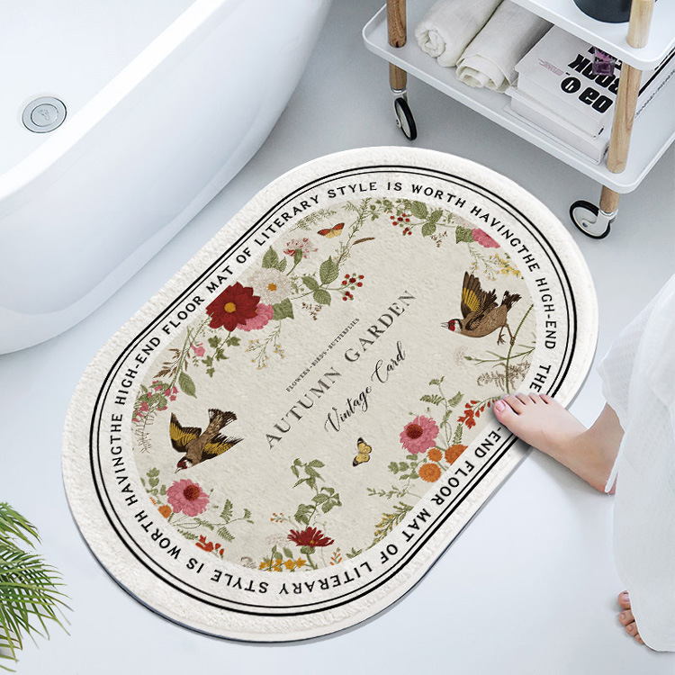 Francés retro oval barro de diatomeas estera suave baño Baño absorbente piso estera antideslizante estera del pie estera de la puerta de secado rápido