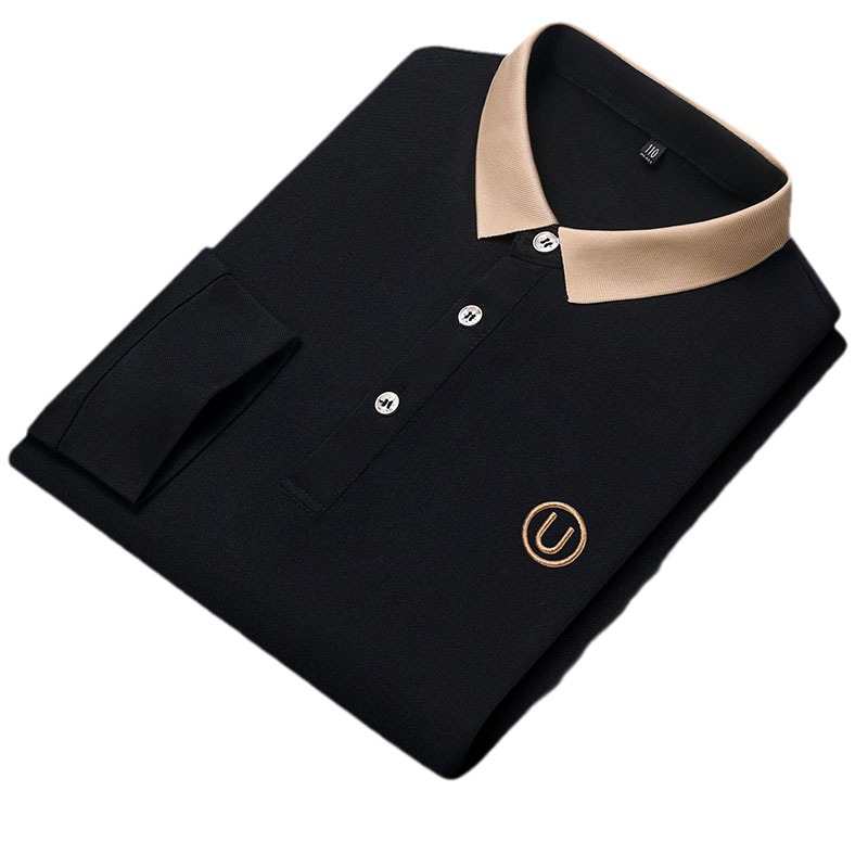 Camiseta Polo de Manga Longa 2024 para Homens Primavera Outono Marca da Moda Camisas Polo Soltas Masculinas Camisa Versátil de Algodão Casual Camiseta Top_voghion.com