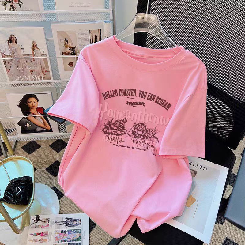 アメリカンレトロピュアコットン半袖Tシャツレディース2025年夏新作人気夏Tシャツルーズ|undefined
