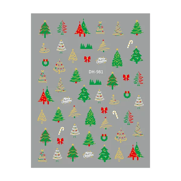 Redanco3D Plane Ins Popular Cartoon Nail Art Stickers Hot Stamping Silver Christmas Green Tree Nail Stickers Dh-981