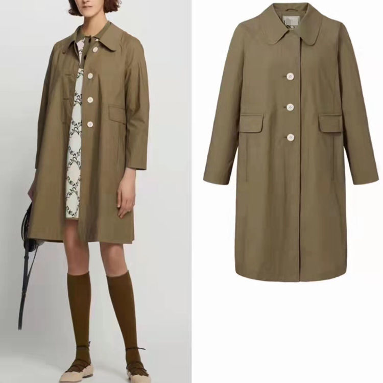 21 autumn new xiaohejia thin cotton poplin single-breasted solid color split straight tube long trench coat women