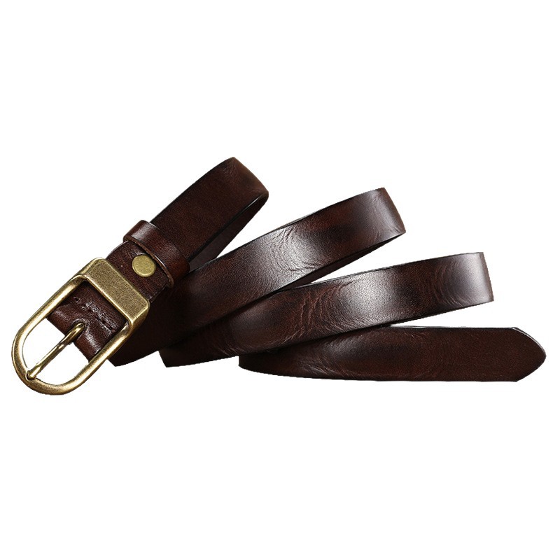 2.5cm Wide Vintage Distressed Decorative Belt Unisex Genuine Cowhide Leather Fashion Versatile Belt - Thumbnail 5