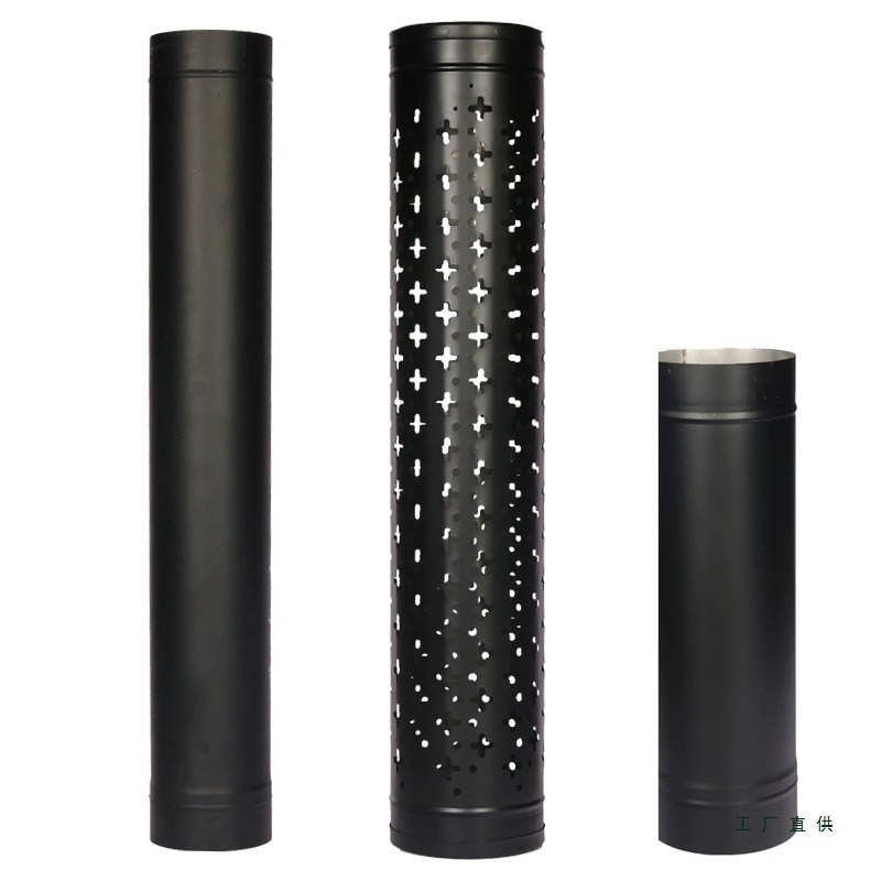 Black Stainless Steel Chimney Tee Elbow Anti-Scalding Mesh Accessories for Wood-Burning Real Fire Fireplace Thickened Flue Straight Pipe