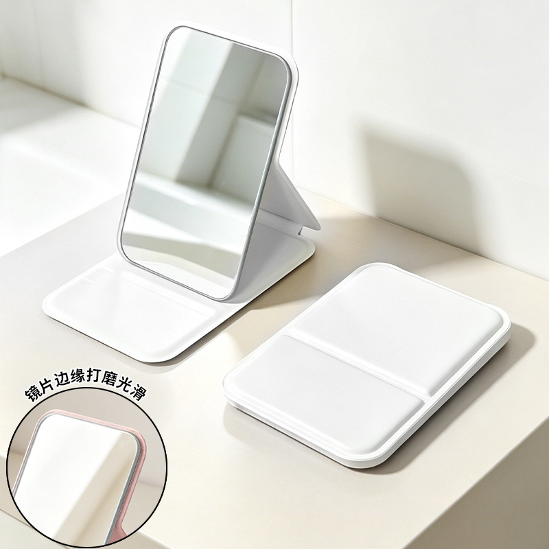Espejo plegable pequeño espejo de cuero PU dormitorio estudiantil de belleza de escritorio portátil hogar dormitorio de escritorio espejo de maquillaje