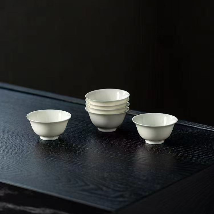 手工薄胎米黄釉如意盖碗二才泡茶碗陶瓷功夫茶具品茗杯茶杯主人杯|undefined