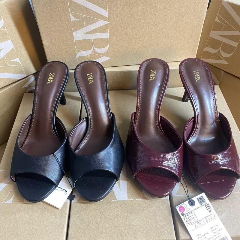 Za2025 Spanish Spring-Summer Off-White High-Heeled Women's Pointed-Toe Mules with Thin Heels and Closed-Toe Sandals in Fairy-Style Fashion