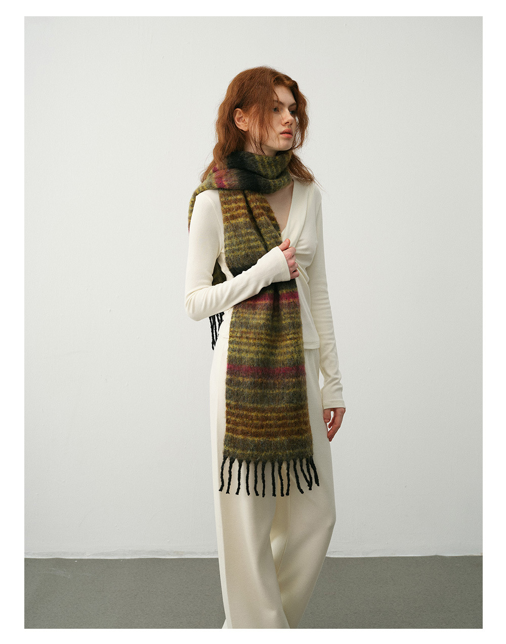 Neuer Designerschal aus Wollmischung mit Saturn-Streifen für Damen mit weichem Latz für winterliche Atmosphäre_voghion.com