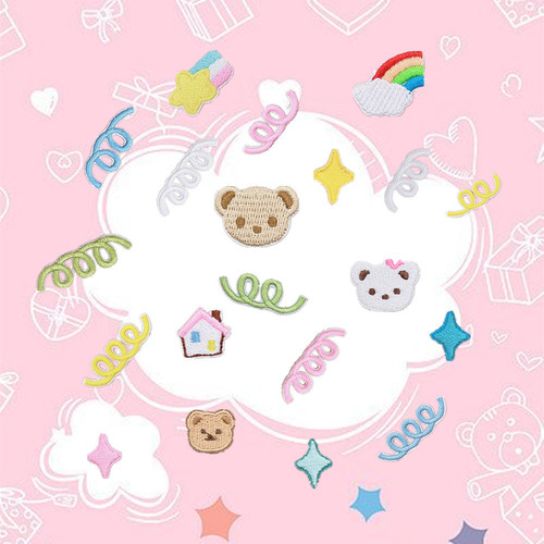 Nalike cute small embroidery stickers cattail fan sack DIY decorative stickers spring cloth stickers self-adhesive star patch stickers