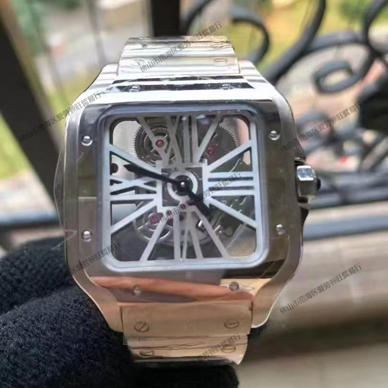 Af Card Brand High-Quality Quartz Square Hollow Steel Band Santos-Style Roman Series Men's Watch