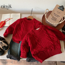 柠里儿童毛衣冬季男女童复古麻花套头宝宝新年洋气针织衫年服加厚