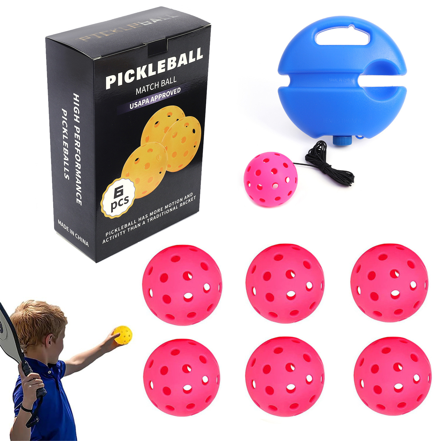Entrenador de bolas de pico único 40 hoyos PE Bola de agujero elástico alto principiante práctica Pickleball base de inyección de agua
