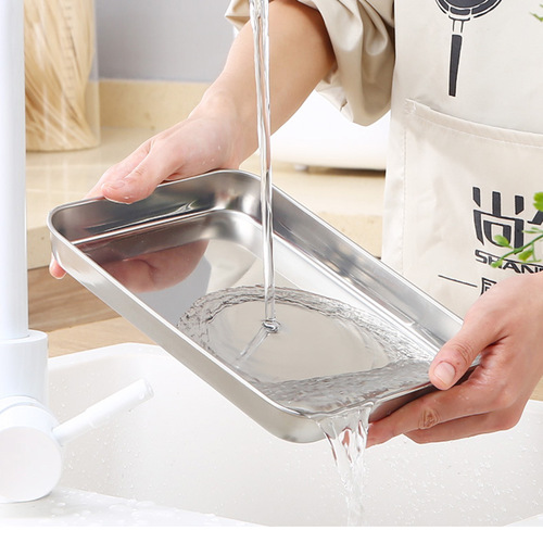Stainless steel square plate wholesale rectangular flat barbecue tray restaurant spare dish plate rice noodle steamer plate wholesale