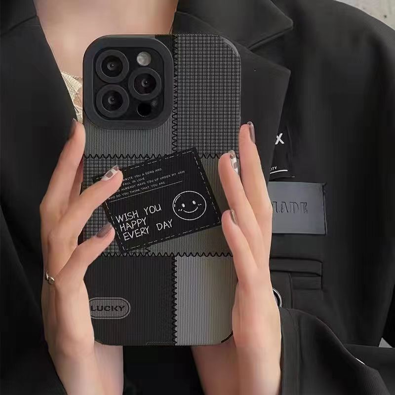 Suitable for dark stitching smiley face Apple 13Promax mobile phone case new iPhone13 anti-drop protective case 14pr Suitable for dark stitching smiley face Apple 13Promax mobile phone case new iPhone13 anti-drop protective case 14pr