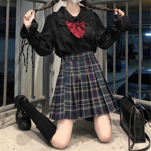 White Collared Shirt with Japanese Soft Girl Style Frill Collar, Long-Sleeved Women's Top for Early Autumn, Design-Oriented, Unique and Unconventional