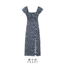 亚马逊跨境外贸欧美女装夏季新款女式混纺花朵印花连衣裙