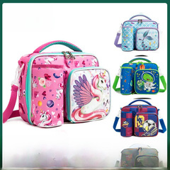 跨境新款卡通斜挎保溫午餐包帶手提水壺午餐盒兒童手拎包