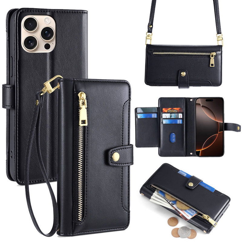 Suitable for iPhone Apple 18Pro Flip Cover 17 Crossbody Phone Case 15 Lanyard 16 Multifunctional 13 Mobile Phone Leather Case