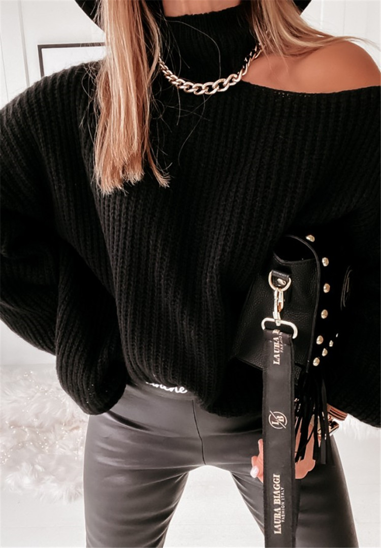 Women's Clothing new sweater sexy off shoulder knitted sweater long sleeved sweater _voghion.com