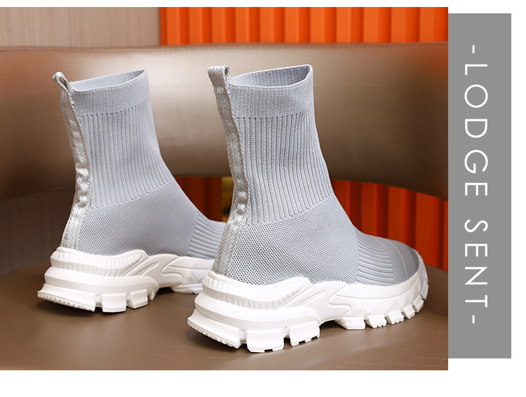 Spring New Fly Knitted Short Boots Thick Soled Versatile Stretch Socks Shoes Thick Soled Knitted Sports Casual Shoes Women's Boots_voghion.com
