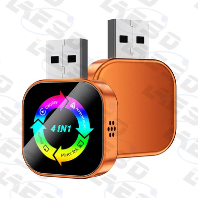 Cross-Border Four-In-One In-Car Smart Box Android Apple Mirror Screen Projection Wireless Carplay Box (Simsiz CarPlay və Android Auto) - q1as-orange-label-metal-glass-4-in-1-wireless-carplay-android-auto-adapter-apple-android-screen-mirroring-exclusively-for-overseas-use