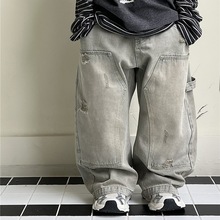 2025秋款儿童做旧牛仔裤 韩国潮牌童裤黄泥染男童洋气牛仔长裤