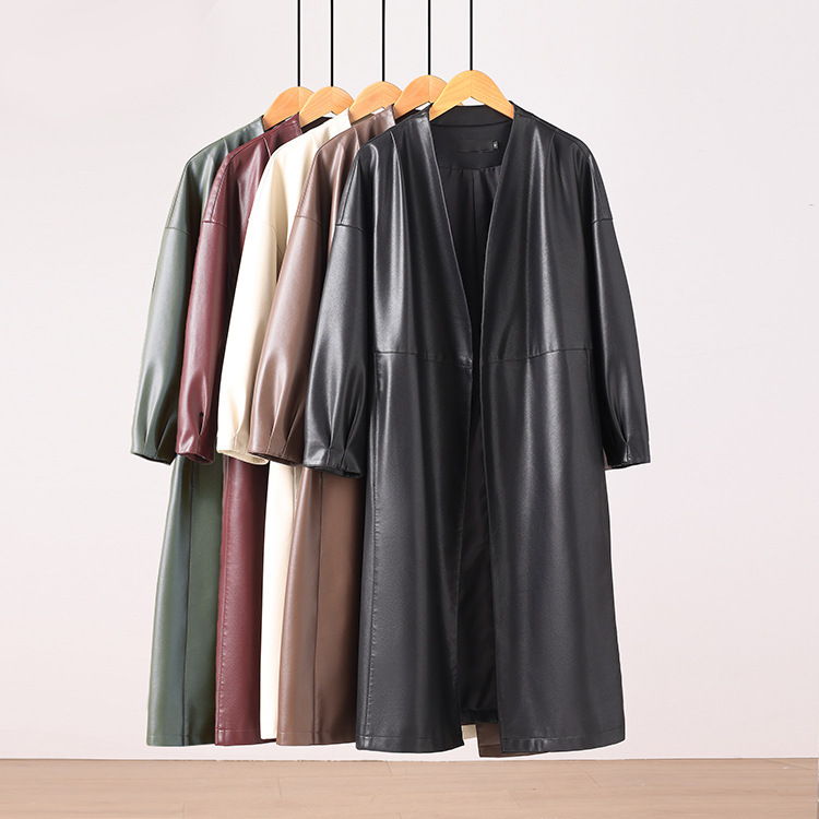 Cross-Border Haining Leather Coat Mid-Length Over-The-Knee Windbreaker Autumn and Winter New Sheepskin Coat Large Size Waist Jacket Wholesale Cross-Border Haining Leather Coat Mid-Length Over-The-Knee Windbreaker Autumn and Winter New Sheepskin Coat Large Size Waist Jacket Wholesale