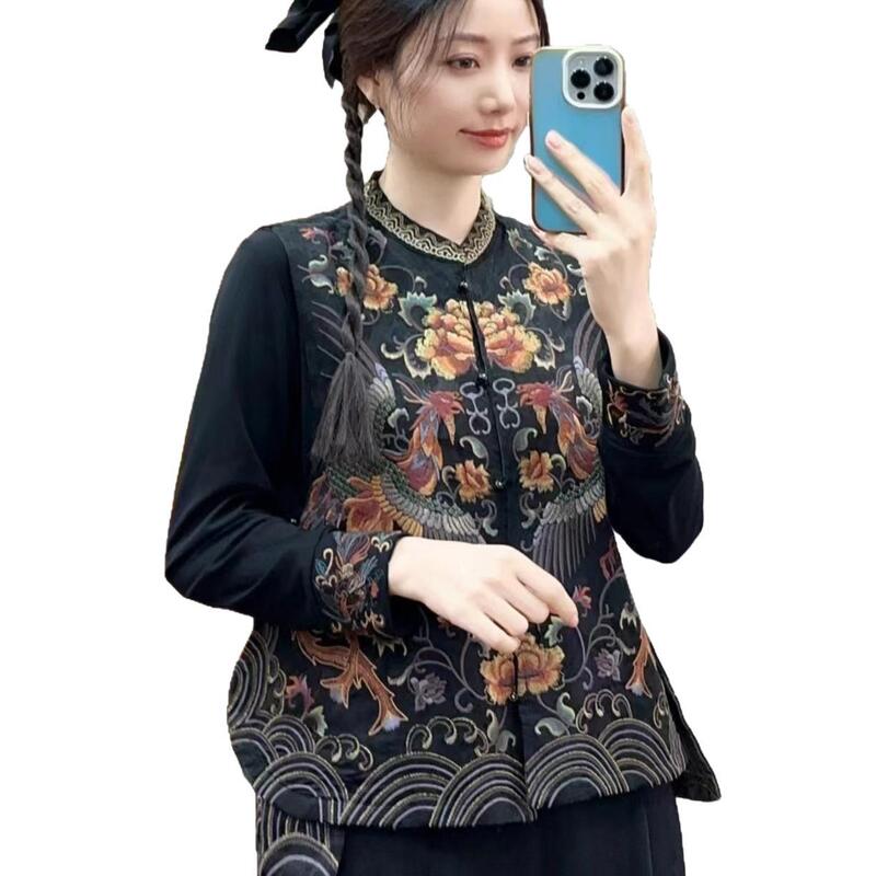 双面穿女式马夹2025新款复古背心立领盘扣马甲民族风刺绣人丝坎肩|undefined