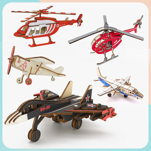 Aircraft model airliner simulation wooden toys children's handmade puzzle assembled 3d three-dimensional jigsaw puzzle wholesale stall