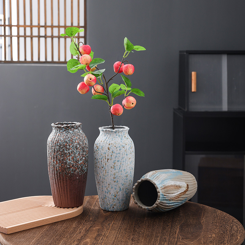 Scandinavian Retro Kiln-Turned Ceramic Vase Ornaments Design Desktop Flower Arrangement Dried Flowers Water-Raised Rich Bamboo Stoneware Flower Vessel