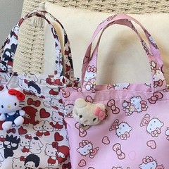 スイートハローキティハンドバッグ、高見えキティキャンバスバッグ、ハンドバッグ、ポータブルランチバッグ、女性用フレッシュスモールバッグ