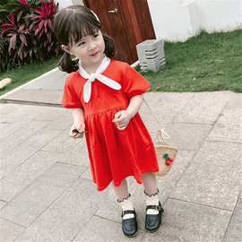 跨境童装一件代发女童连衣裙21夏季新款儿童小女孩领带学院公主裙