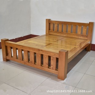 Old Elm Solid Wood Double Bed New Chinese Style Retro Mortise and Tenon Structure Wooden Bed Hotel Hotel B&B Elm Large Bed