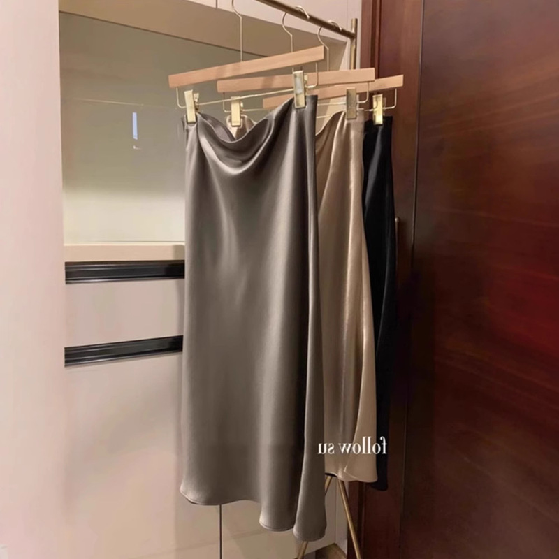 High-End Draped Satin Skirt for Women Summer Straight A-Line Acetate Fishtail Hip Skirt Tea Break French Skirt