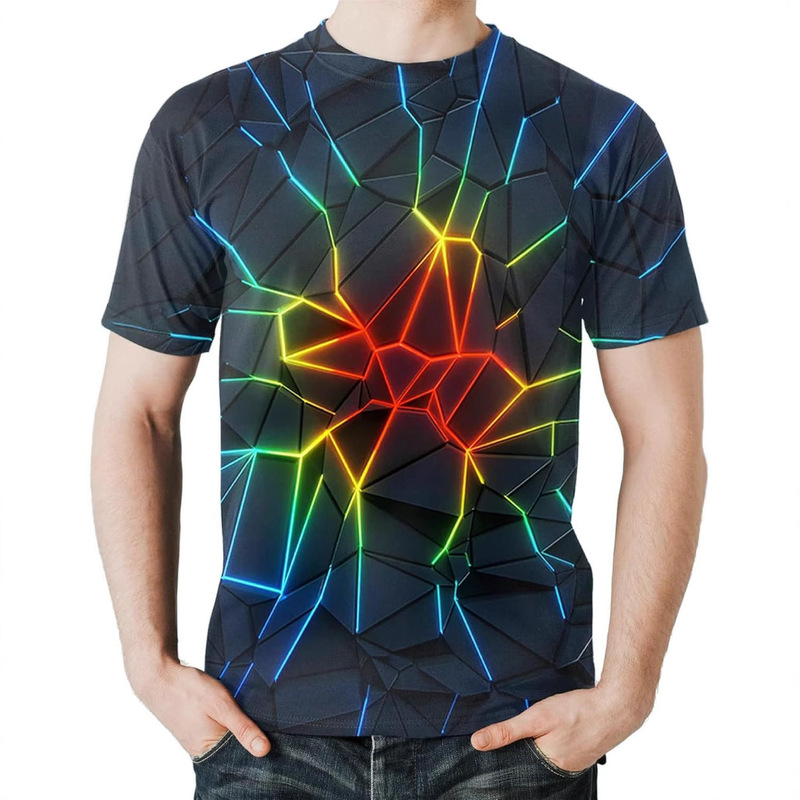 2025 Amazon Men's Fashionable Hip-Hop Short Sleeve Art Print T-Shirt 3D Print Factory Direct Men's Top