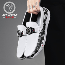 蜜蜂一狼旗舰店休闲鞋男新款英伦百搭软皮豆豆鞋时尚套脚懒人男鞋