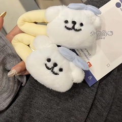 ラインの子犬の青い蝶結びの秋冬の新型のかわいいアニメのぬいぐるみは日韓の少女のぬいぐるみのヘアピンを割ります。