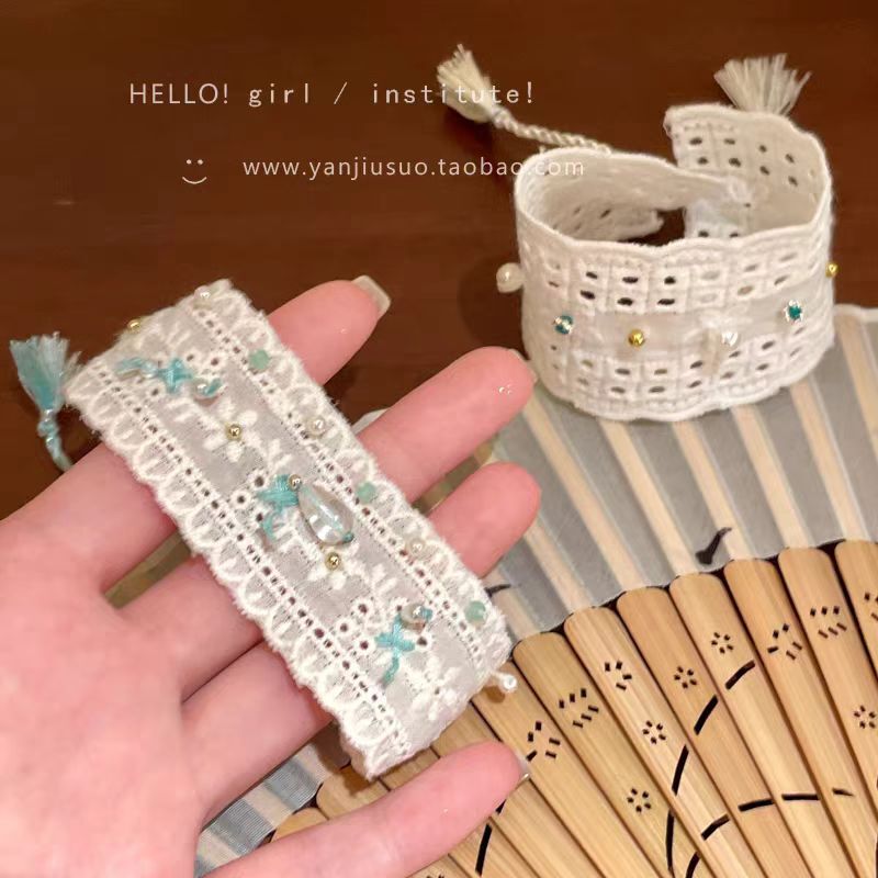 波西米亚风镂空蕾丝珍珠手链女简约小众设计复古时尚百搭布艺手饰|undefined