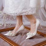 Свадебные туфли, платье, белая обувь на высоком каблуке с бантиком, коллекция 2022