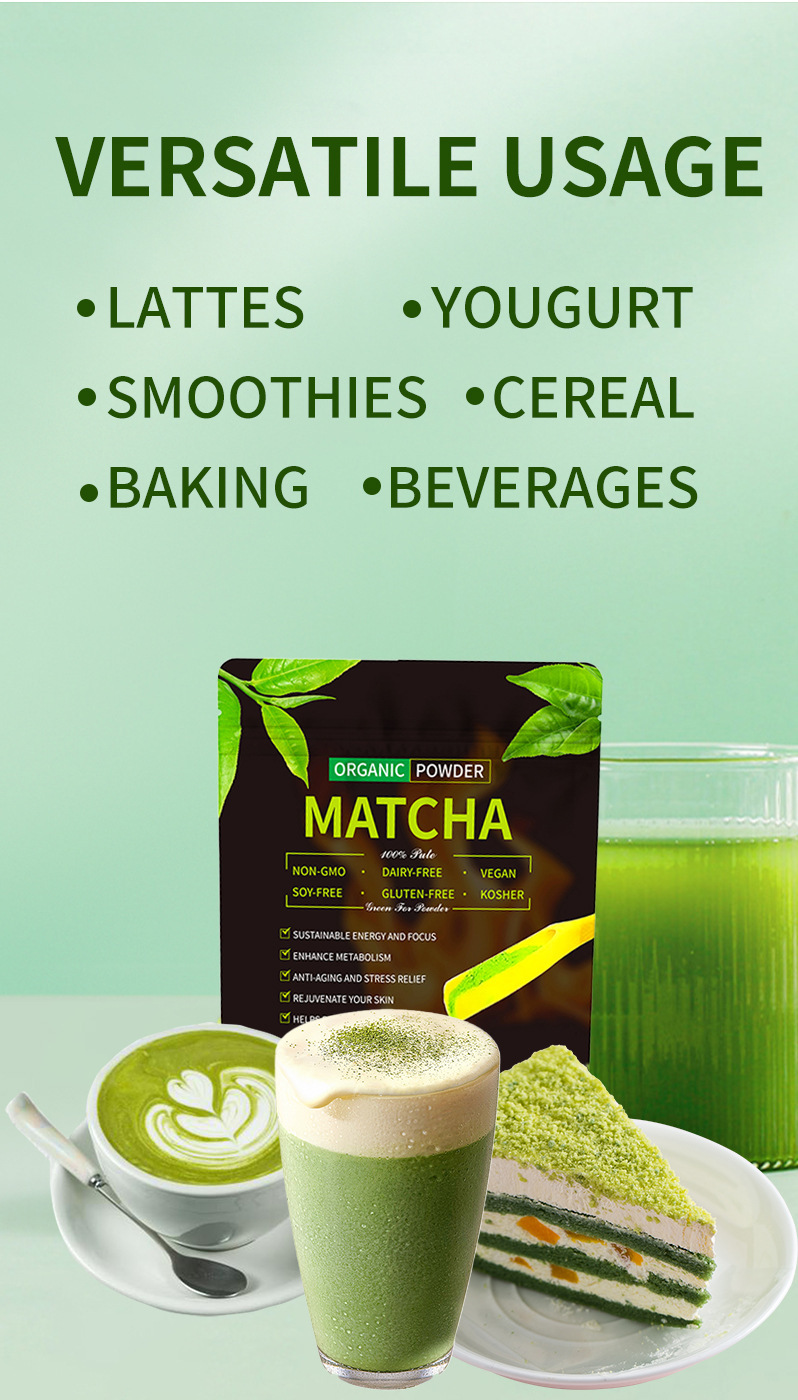 Organic Matcha Green Tea Powder Ma Dai Cha 100g Bag Culinary Grade for Tea Lattes and Baking in use