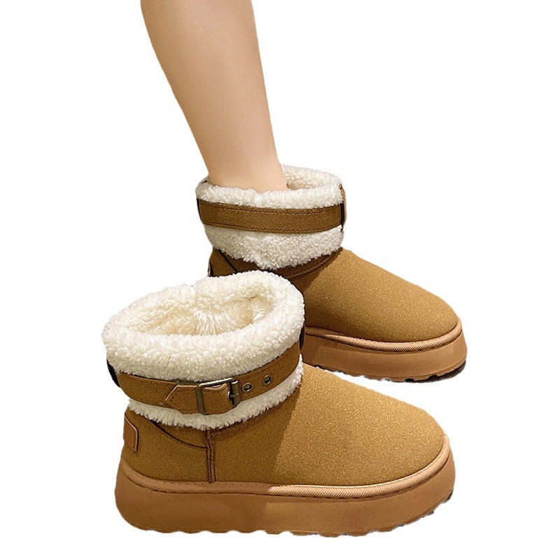 Damsnökängor med fleece, förtjockade vintermuffins, tjocka sulor, varma korta stövlar i bomull_voghion.com