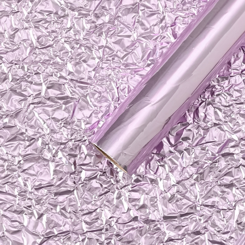 Papel de aluminio de modelado floral, papel de revestimiento plateado brillante, papel de embalaje de base plisado amasado a mano, material de decoración de regalo de flores