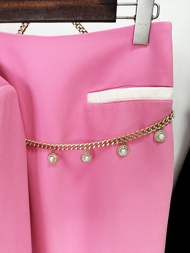 Women's Clothing star fashion white edge contrast small suit jacket mid length skirt suit two piece suit_voghion.com