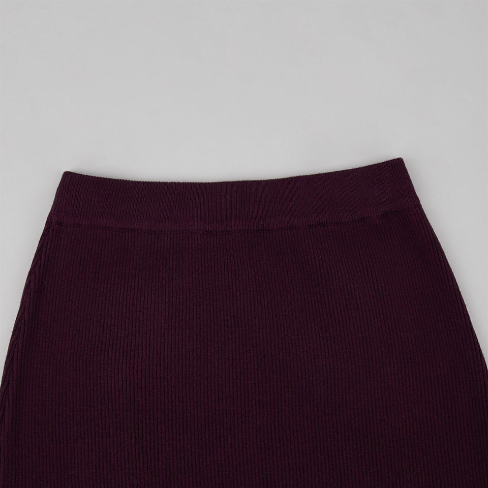 Bộ hai món áo cardigan dệt kim cổ chữ V gân sọc dài tay và chân váy dài cạp cao — Màu be, Màu tím chi tiết 10